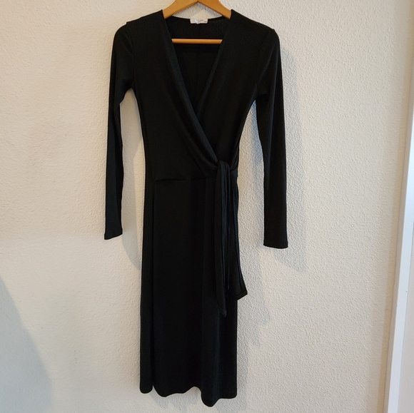 rag & bone Long Sleeve Black Ribbed Front Tie Women's Dress Size XS - Picture 1 of 4